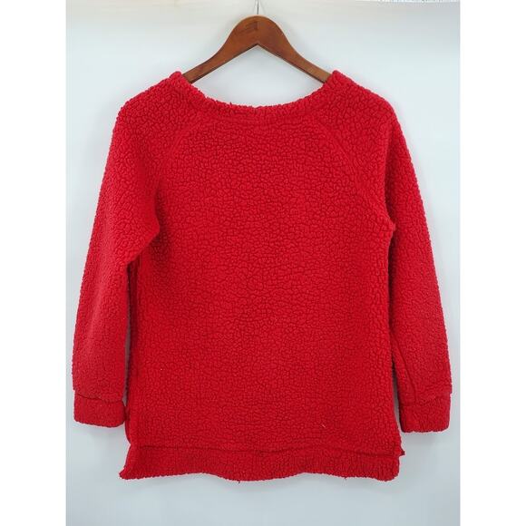 Sequin Reindeer 'Oh Deer' Red Christmas Fleece Top Sweater Small - Picture 2 of 7